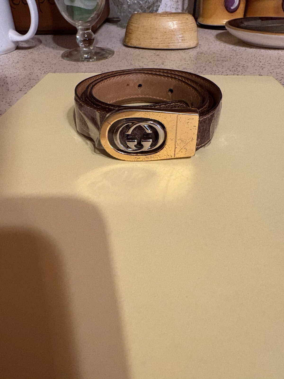 Vintage GUCCI GG Buckle Leather Belt in BRW Solid Color-image