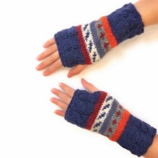New Wool Fingerless Hand Knit Gloves Fleece Lining Arm Warmer Purple Orange NEW