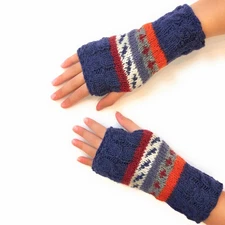 New Wool Fingerless Hand Knit Gloves Fleece Lining Arm Warmer Purple Orange NEW