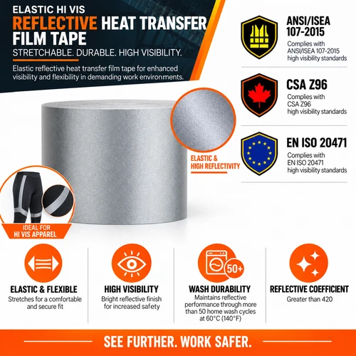 Iron on High Visibility Hi Vis reflective ELASTIC Heat Transfer Film - product listing photo