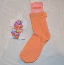 Gymboree SNOW BLOSSOM Orange Socks 5-7 yrs  2 Pack curly ribbon hair ponies NWT