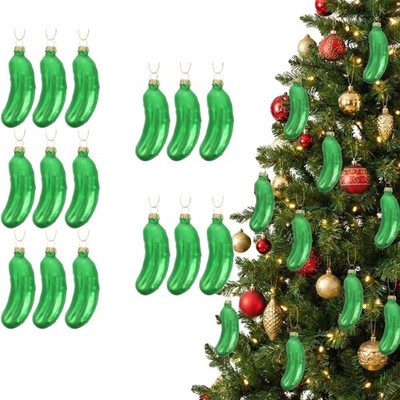 15 Pcs Shatterproof Glass Pickle Ornaments - Traditional Tree Decor, Lovely Pend