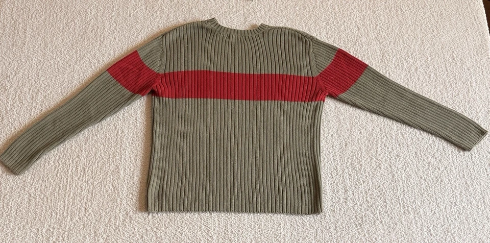 Vintage Structure Men's Crewneck Ribbed Sweater Size XL Green With Red Stripe - Image 2 of 4