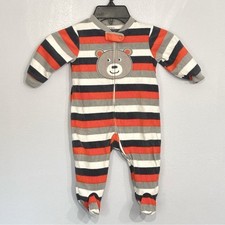 Carter's Boys Fleece Orange Grey White Striped Footie Pajamas Sleeper Pjs 9M