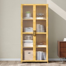 Bamboo Wood Cabinet 3-4-5 Tier Storage Cupboard Shelf Stand with Acrylic Door