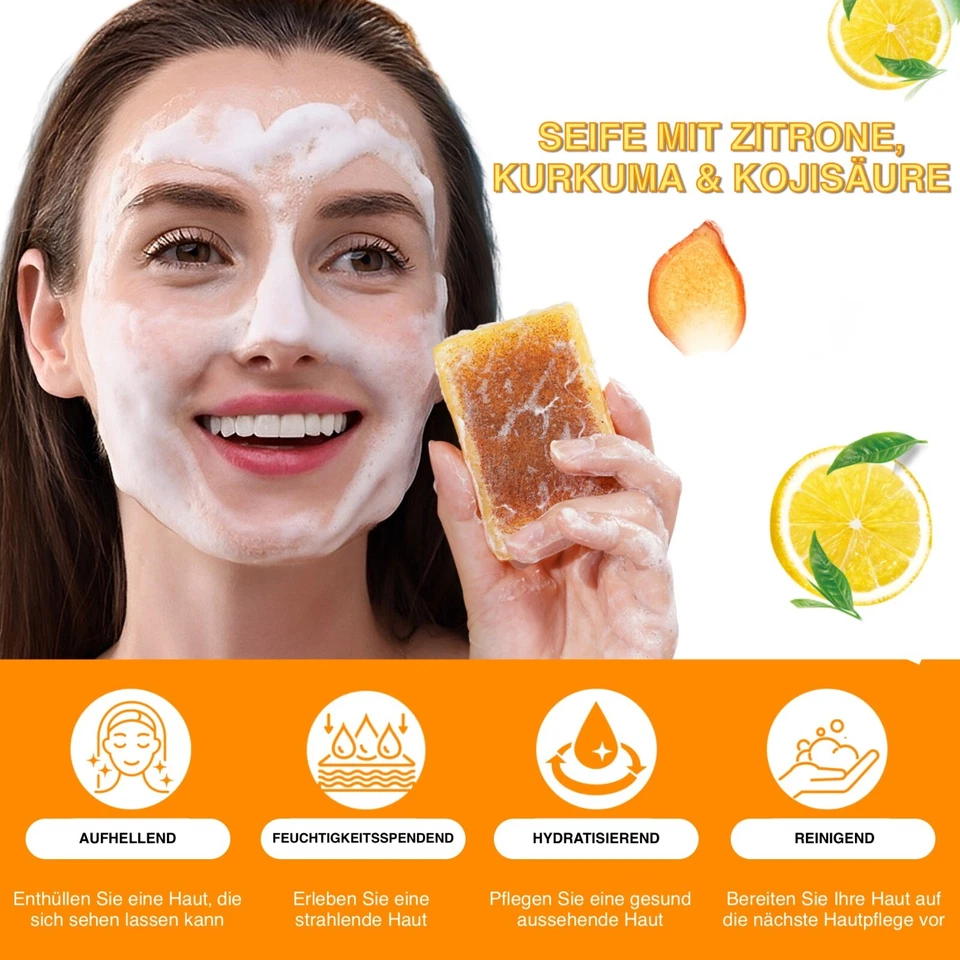 Kurkuma Seife Kojisäure-Seife Zitronen Seifenstück Gesichtsseife Hautaufhellend - Bild 4 von 4