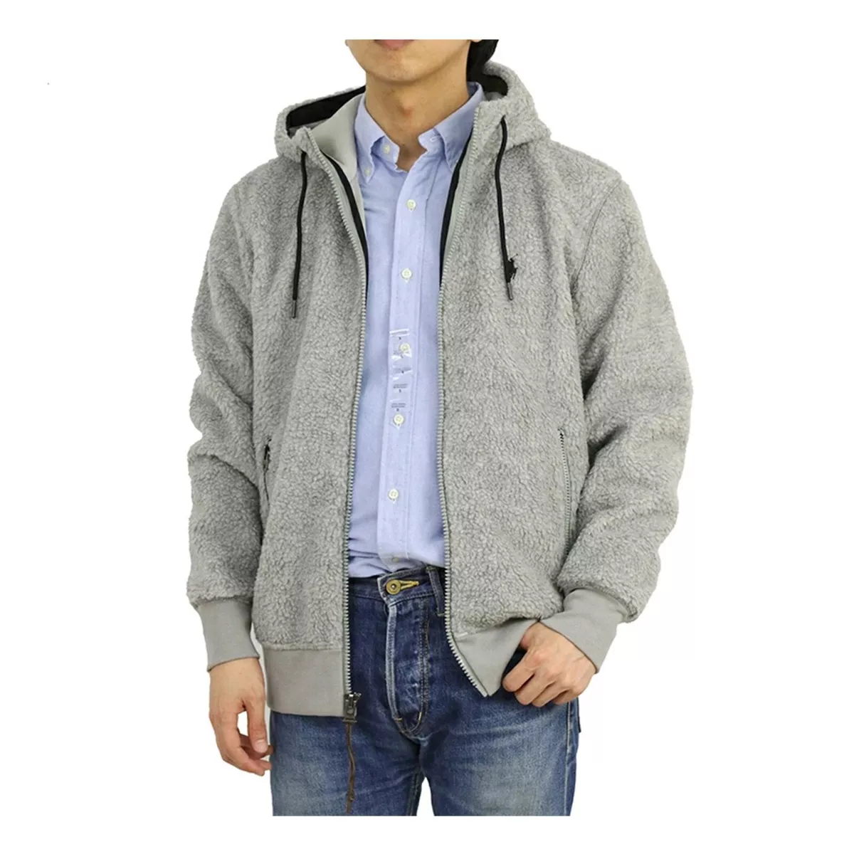 Polo Ralph Lauren Hooded Sherpa Retro Pile Fleece Jacket Coat - Grey