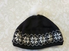 Janie and Jack Black White Snowflake Fair Isle Beret Knit Hat PomPom 2T-3T Girl