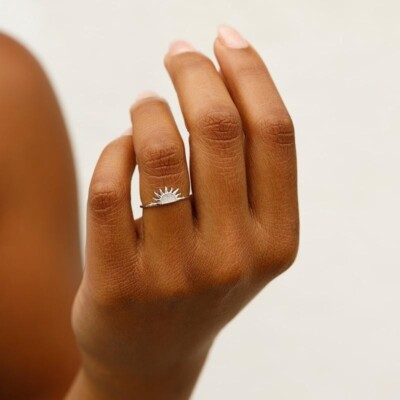 HALF SUN RING rings for women sterling silver 925 Sunbeam Ring, Sunshine Ring