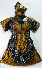 Women Dashiki Print Short Mini Dress Elatic Waist 2 Side Pocket Free Size