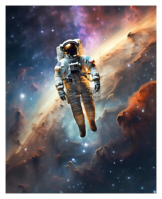 ASTRONAUT FLOATING THROUGH NEBULA SPACE 8X10 WALL ART AI PHOTO