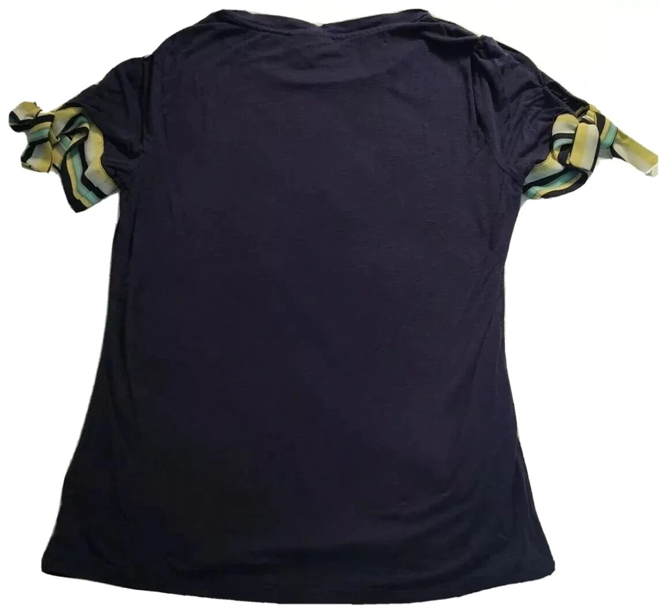 MAISON JULES Women's Sz XS Navy Blue Short Sleeve Striped Ribbon-Tie Top T-Shirt - Image 3 of 4