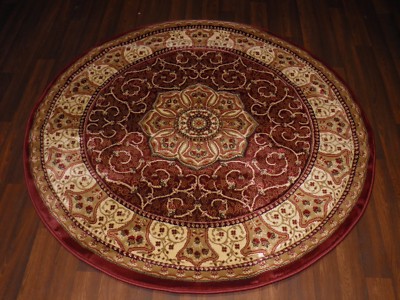 ATEMBERAUBENDER 140 CM X 140 CM KREIS TEPPICH GEWEBT & GESCHNITZT ROYAL RANGE TOP QUALITÄT BEIGE/ROT