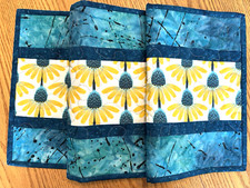 Quilted Table Runner Handmade 43 in Blue Yellow Patchwork Topper Mat Centerpiece