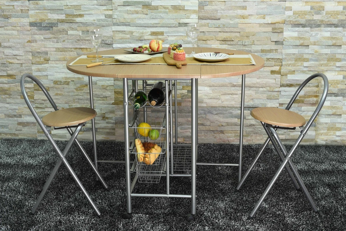 Kitchen Breakfast Bar Dining Table 2 Chairs Space Saving Foldable