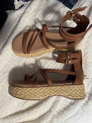Sam & Libby Women's Iridessa Gladiator Espadrille Flatform Brown Sandal Size 9.5