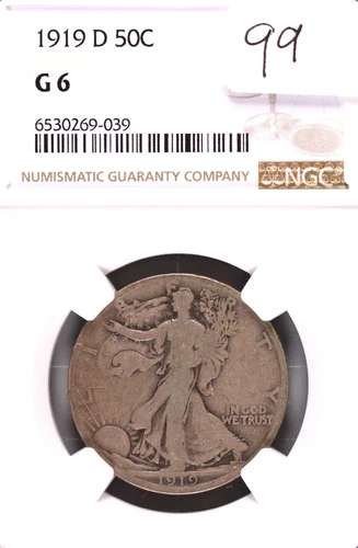 1919-D Walking Liberty Silver Half Dollar NGC G-6 #9-039