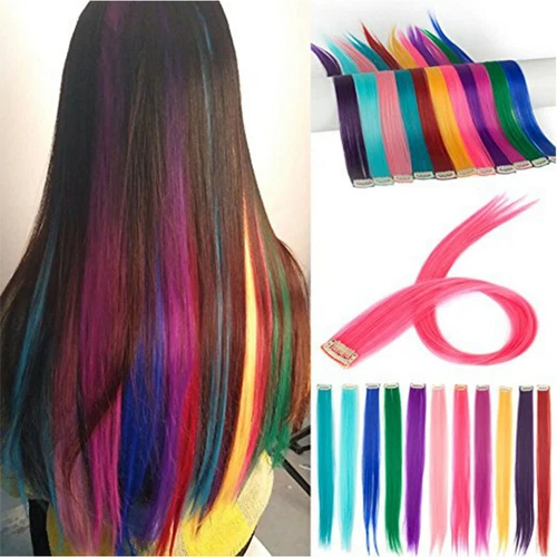 2X Clip-In-Extensions Für Langes Haar Strähnchen Mehrfarbig Regenbogen- ψ