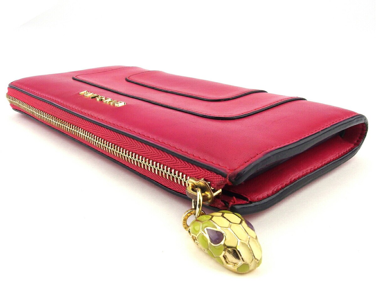 BVLGARI wallet Via Dei Serpenti pink leather Authentic used T18008