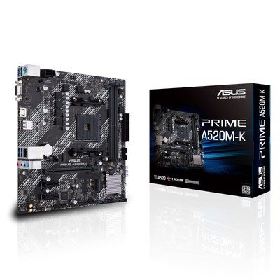 ASUS PRIME A520M-K, AMD AM4, MATX, 64GB DDR4, 2 X DIMM, D-SUB, HDMI, PCIE Prime 
