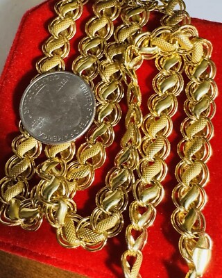 18K 750 18Ct Gold Damascus Chain Necklace 25/24.5” long 18.4g 10mm