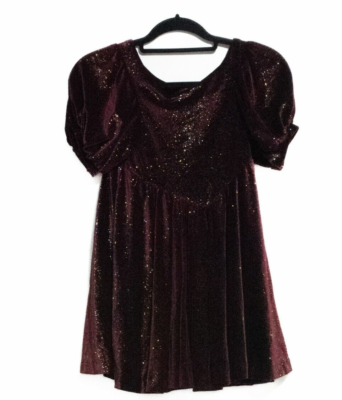 Maroon with Sparkles Girl Purple Beaded Glittery Party Dress Midi Puff  Sleeve 10 | eBay
