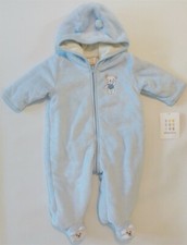 NWT Absorba Blue Hooded Pram Bunting Snowsuit Fleece Boy 3-6 mo BEAR Feet Zipper