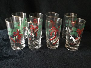 set of 8 vintage christmas drinking glasses tumblers gold rim christmas drinking glasses