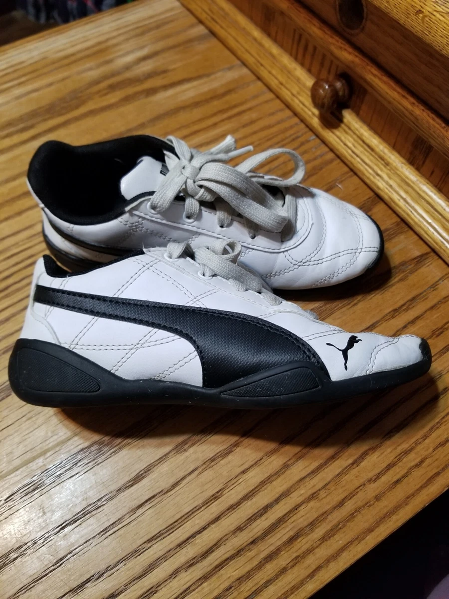 Boys Puma White Black Stripe Shoes 1C