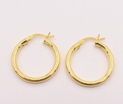 Hoop Earrings 3mm x 25mm 14k Yellow Gold-plated Sterling Silver Hoop Earrings 3mm x 25mm 14k Yellow Gold-plated Sterling Silver