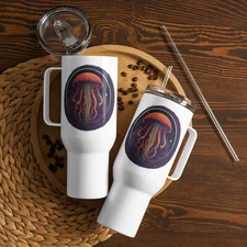 "Cosmic Jellyfish" Travel mug Psychedelic Space Medusa Galactic Sea Cnidarian