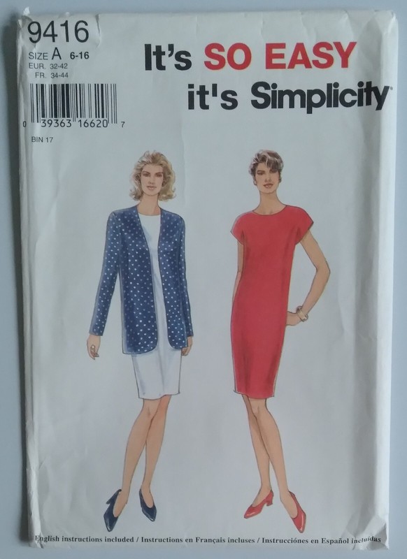 SIMPLICITY #9416 MISS SIZES 6-8-10-12-14-16 JACKET & DRESS PATTERN UNCUT