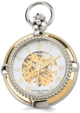 Charles Hubert Gold-Finish 2-tone Brass 2-Photo Insert Pocket Watch