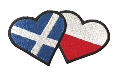 Schottland Saltire & Poland Hearts Friendship bestickt Nähen/Aufbügeln Aufnäher (A)