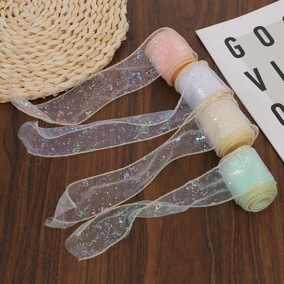 Lace Mesh Ribbon Bias Tape Edging Trims Shiny Holographic DIY 10 Yards Costume - Image 4 of 4