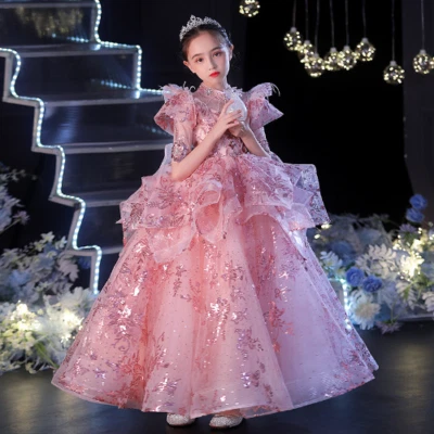 party princess dresses Girl's Ball Gown 3/4 Length Sleeves Floor Length Lace Victorian Princess Costume Cosplay Masquerade Rococo Party Dress with Bowknot, 110 / As Pic