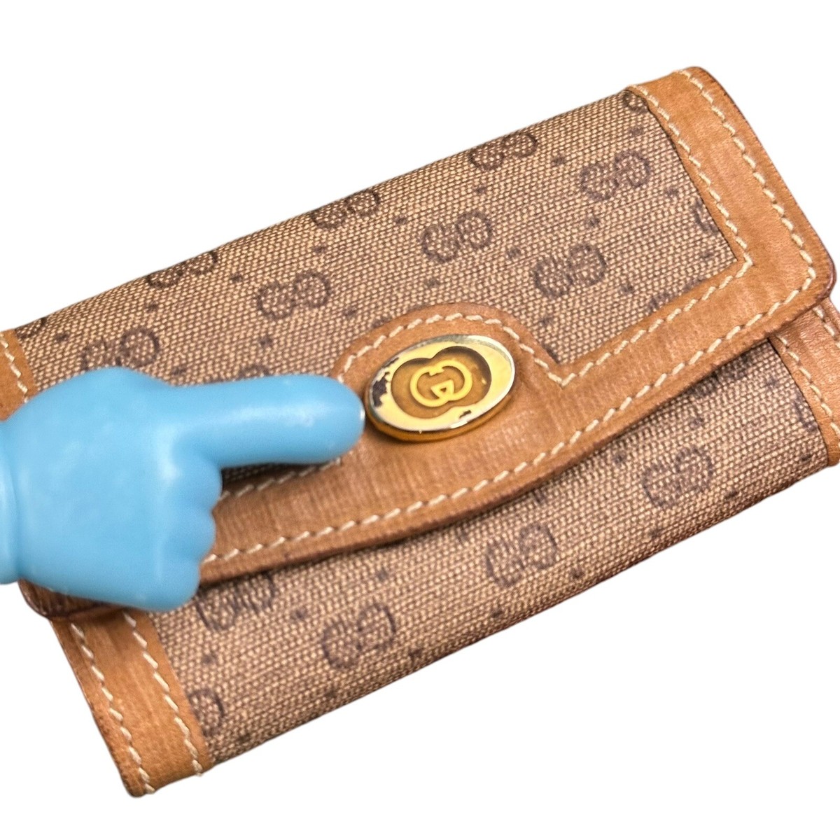 Vintage Gucci Key Holder Light Brown GG Pattern Key Case Rare