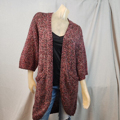 H&M Red Black White Pepper 3/4 Sleeve Oversize Cardigan Sweater SMALL USED