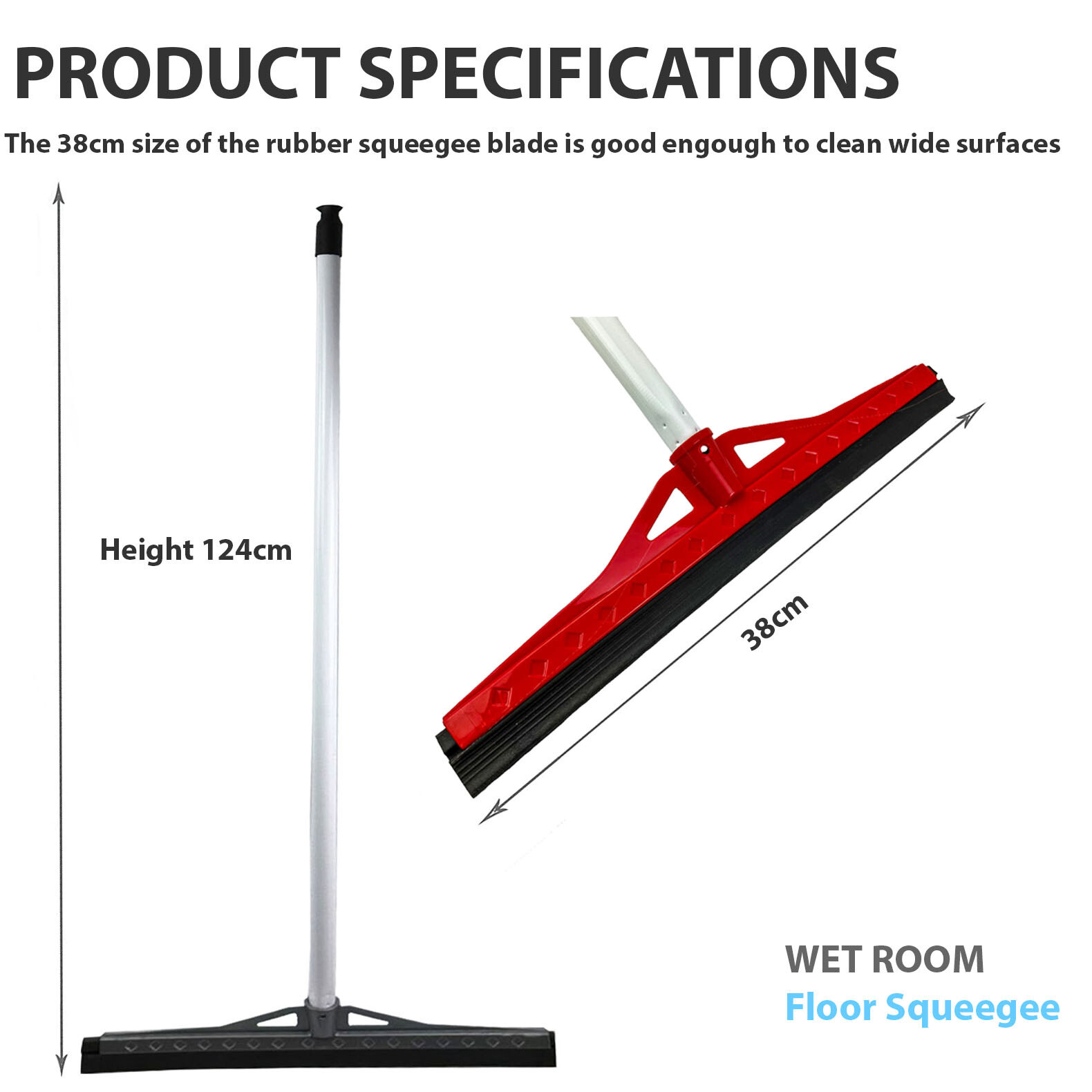 Floor Squeegee Heavy Duty Wet Room Tile Cleaning Rubber Wiper Blade