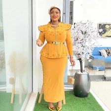 Formal Women Top Long Skirt Two Piece Set African Bodycon Wedding Lady Gown Prom