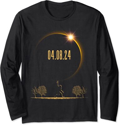 Funny Bigfoot Total Solar Eclipse 2024 Graphic Tee Long Sleeve Tshirt