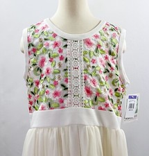 BONNIE JEAN White Embroider Floral Shaxi Short Sheer Overlay Plus Sz 18 1/2