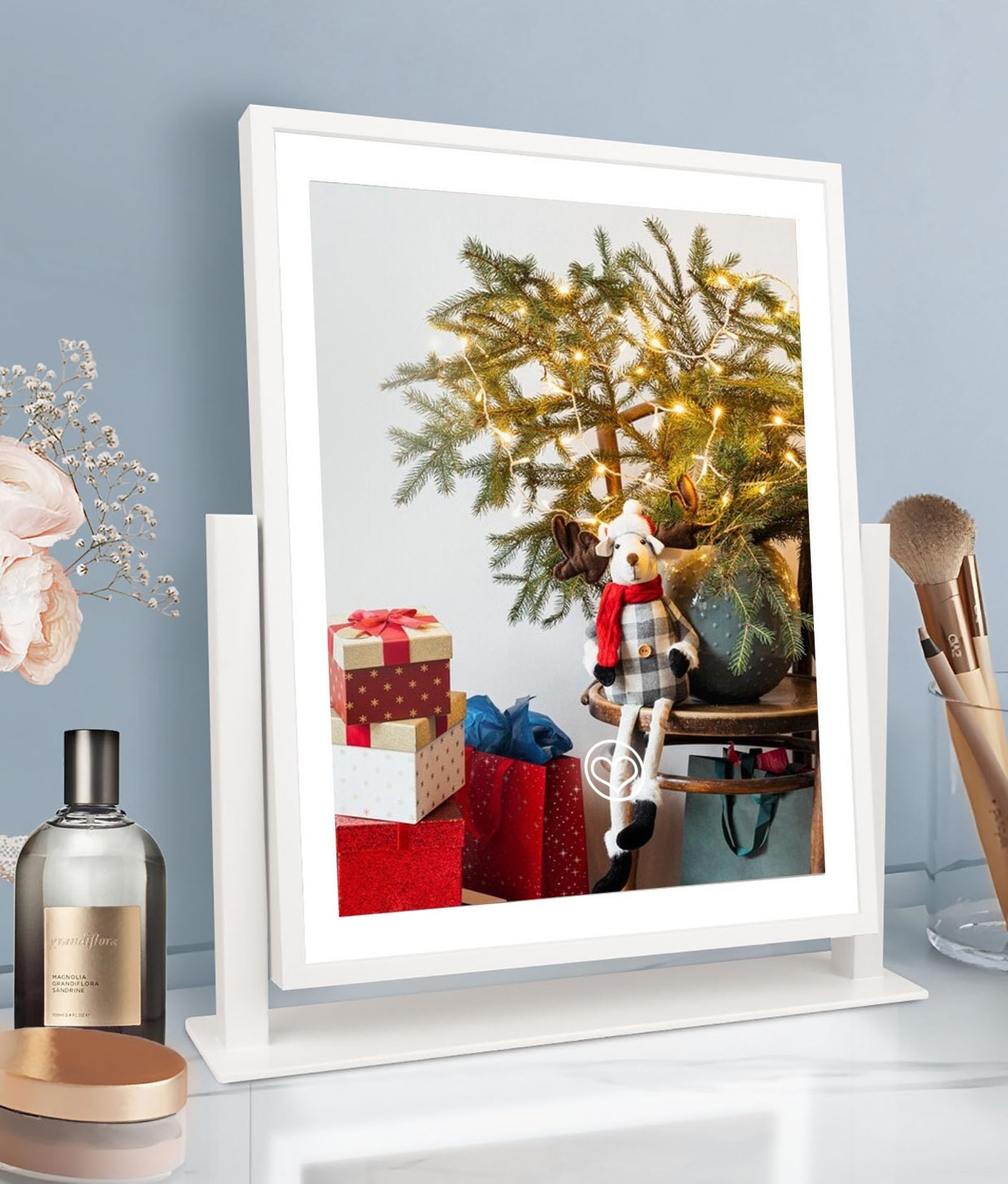 Lighted Makeup Mirror with Touch Control 3 Colors Adjustable Brightness-image