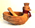 Hand Carved Wood Chicken Hen Shaped Mortar & Pestle Farm House Decor - EUC