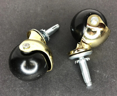 2 Pieces Shephard  2  Hooded Ball Casters with Stem 19354 Gold Tone NOS