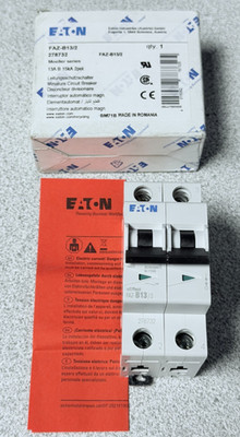 NEW Eaton FAZ-B13/2 Circuit Breaker  2 Pole 13 Amp 15kA B curve Din Rail