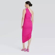 Women's One Shoulder Ruched Knit Midi Dress - A New Day™ Pink, XXL