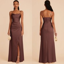 Birdy Grey Chocolate Brown Lydia Bridesmaid Dress Matte Satin Womens Large Lined