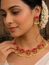 Indian Bollywood Gold Plated Kundan Choker Bridal Necklace Earrings Jewelry Set