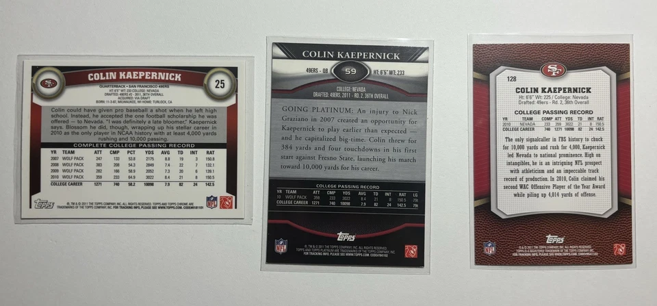 COLIN KAEPERNICK ROOKIE RC LOT - TOPPS PLATINUM CHROME RR #59 #25 - 3x CARDS LOT - Image 2 of 4